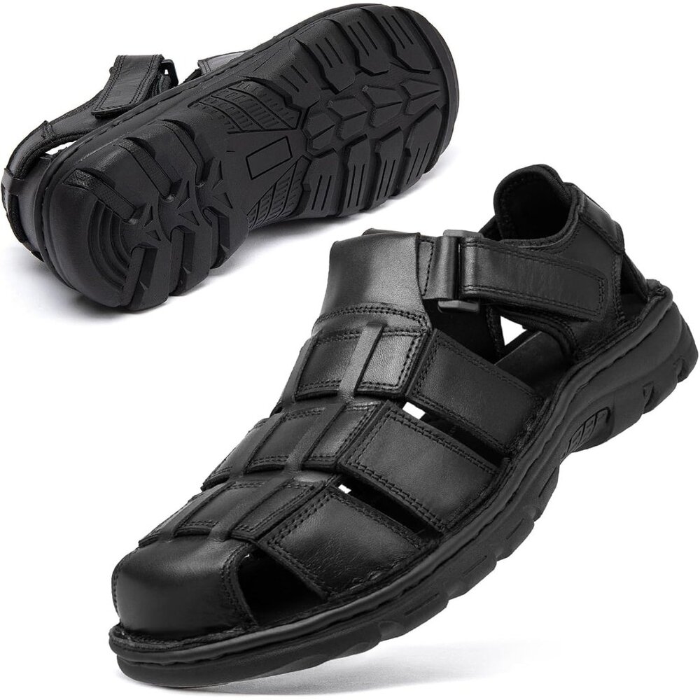 〽️Men's Hiking Sandals Black Leather Athletic Casual Outdoor Sports Shoes